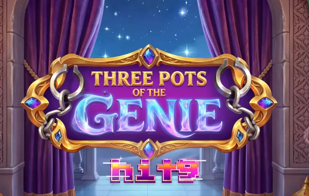 Tampilan visual slot Three Pots of the Genie dengan latar belakang gurun dan lampu ajaib.